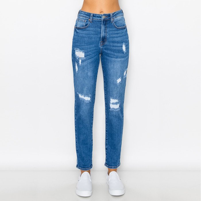 Wax Jean - Women's Mended Destructed Mom Jean - 90255