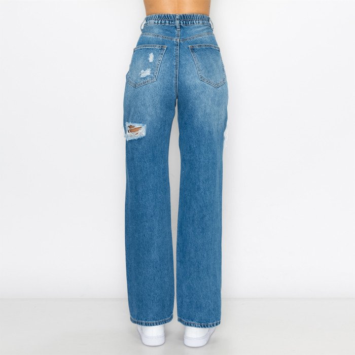 Wax Jean - Women's Blown Out Wide Leg Elastic Waist Jean - 90281