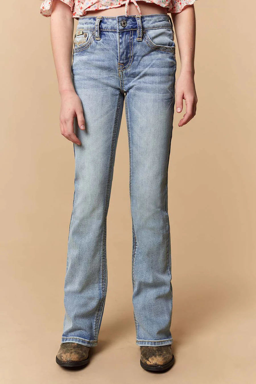 Sexy Couture - Jeans de pierna ancha bordados ligeros para niña - W247-PB-K