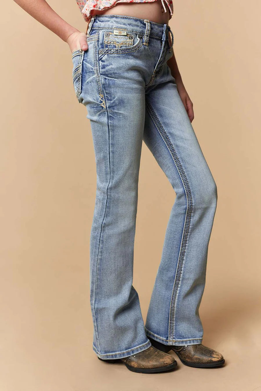 Sexy Couture - Jeans de pierna ancha bordados ligeros para niña - W247-PB-K