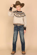 Western Blue - Jeans modernos tipo bootcut bordados para niño - W-481-K