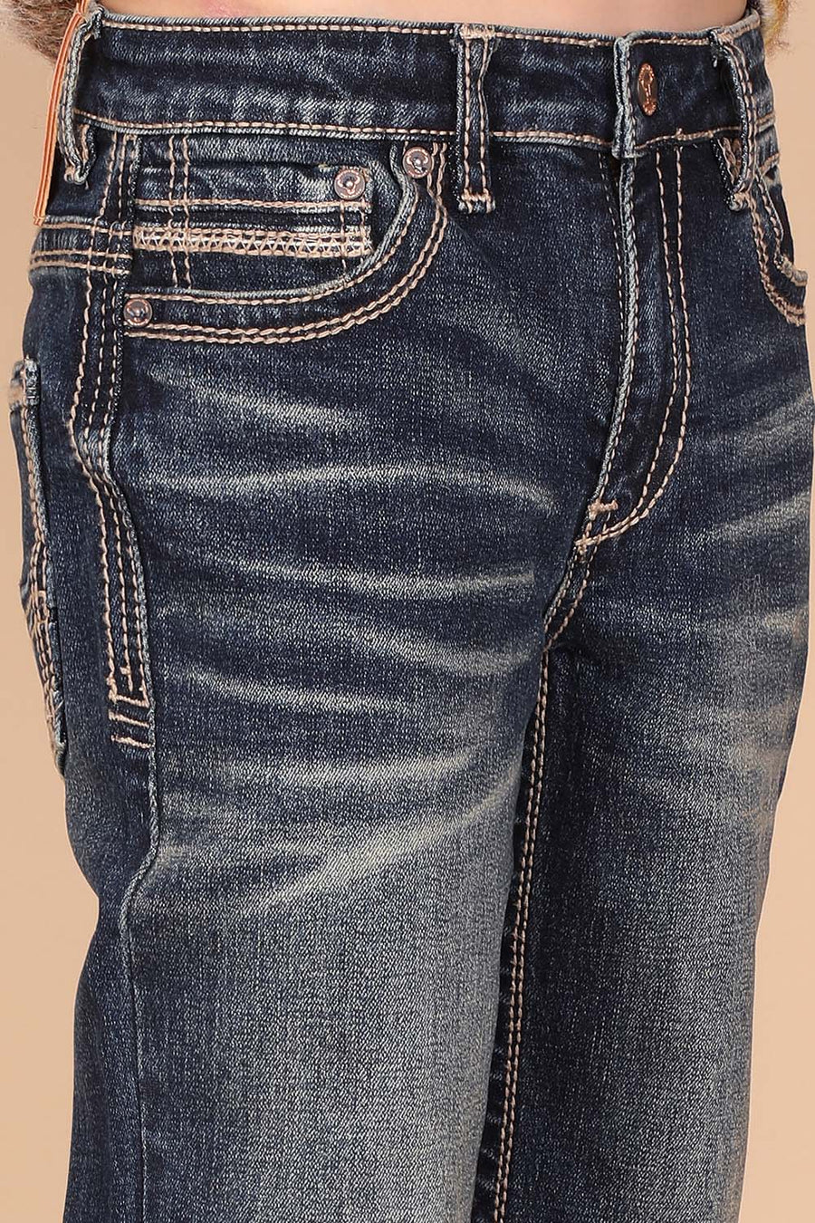 Western Blue - Jeans modernos tipo bootcut bordados para niño - W-481-K