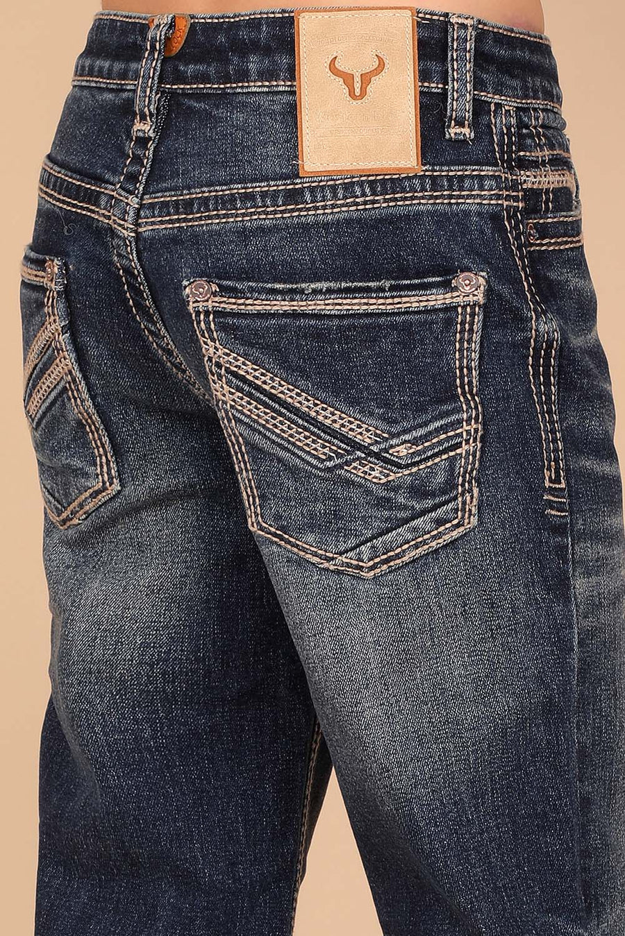 Western Blue - Boy's Embroidery Modern Bootcut Jeans -  W-481-K