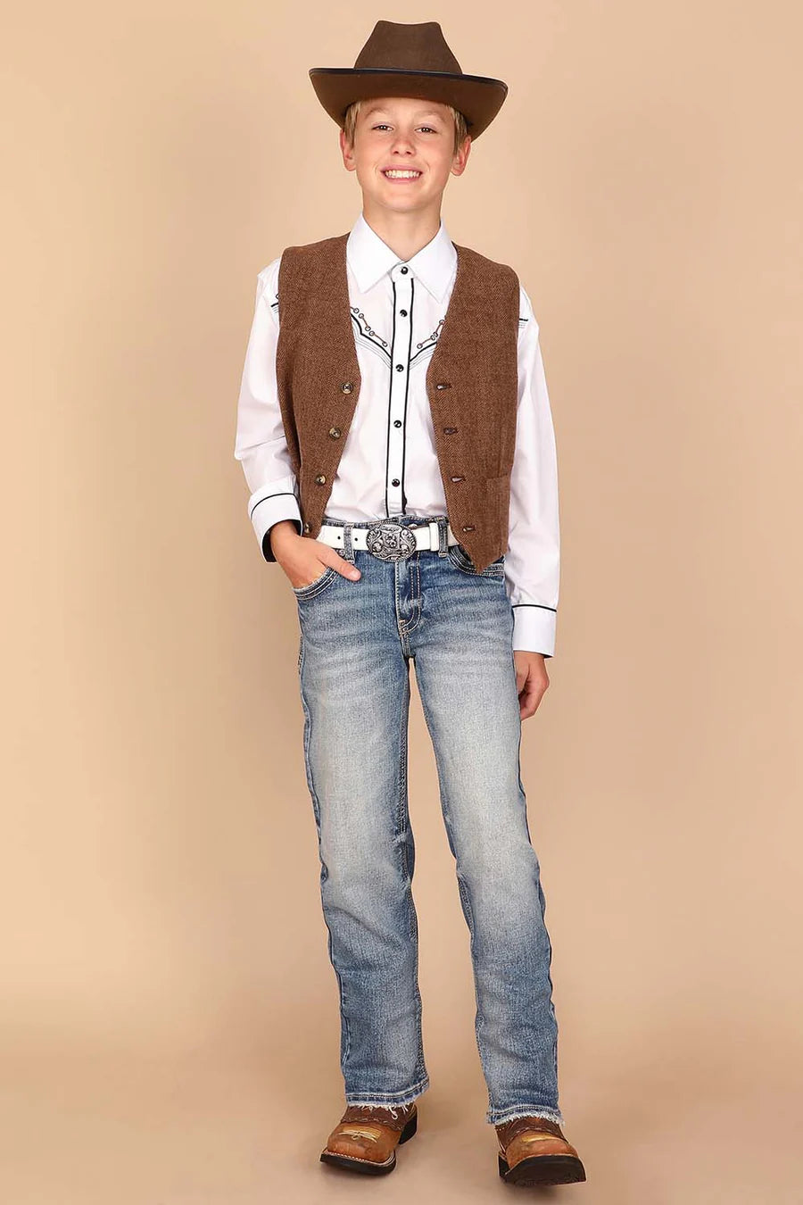Western Blue - Boy's Embroidery Modern Bootcut Jeans  - W-485-K