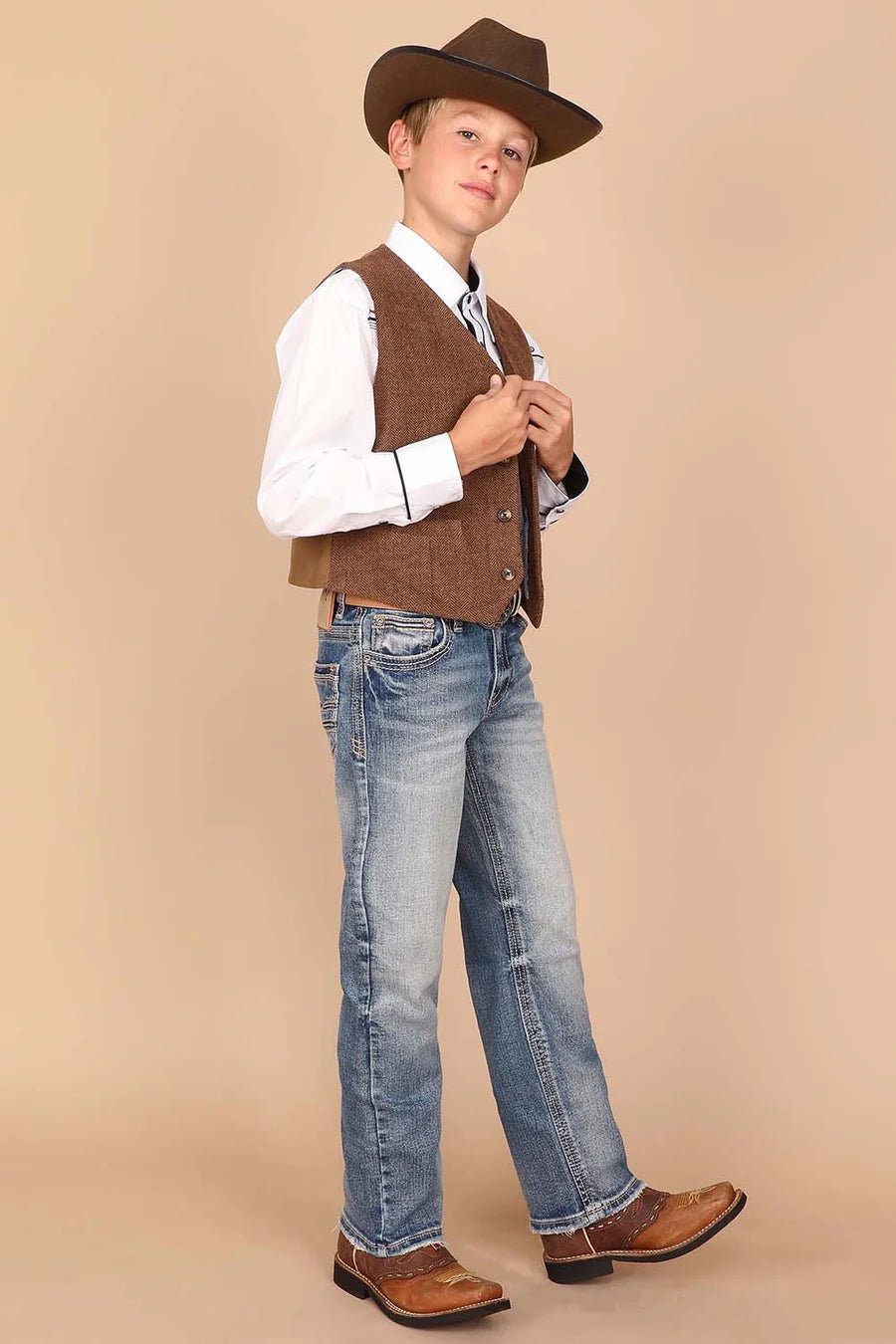 Western Blue - Jeans modernos bordados de corte de bota para niño - W-485-K