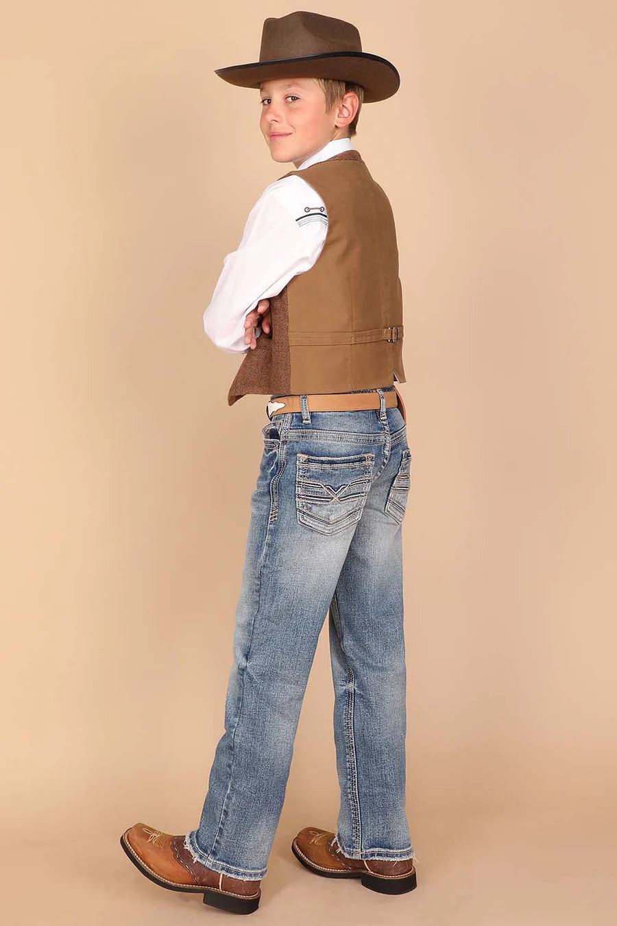 Western Blue - Boy's Embroidery Modern Bootcut Jeans  - W-485-K