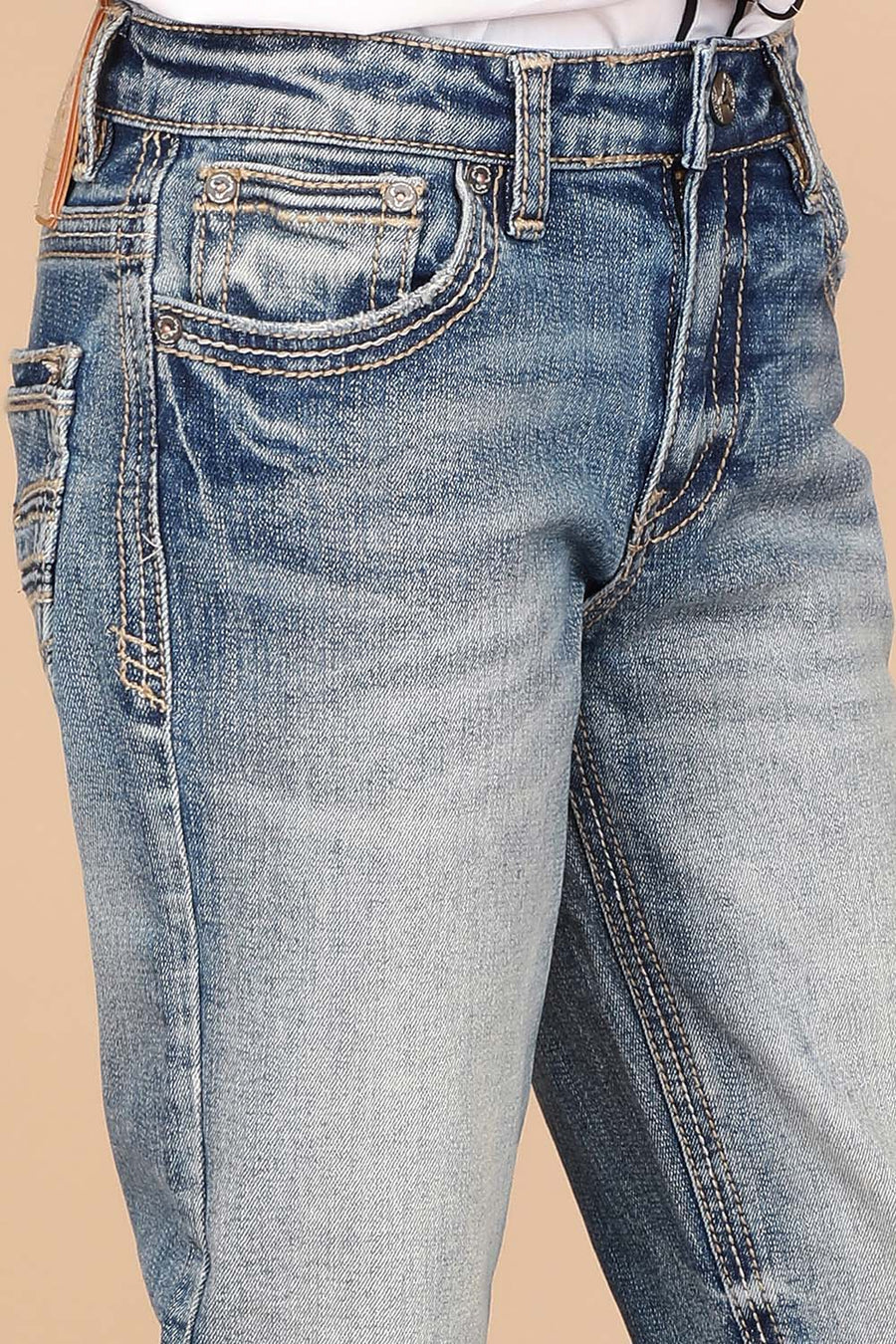 Western Blue - Jeans modernos bordados de corte de bota para niño - W-485-K