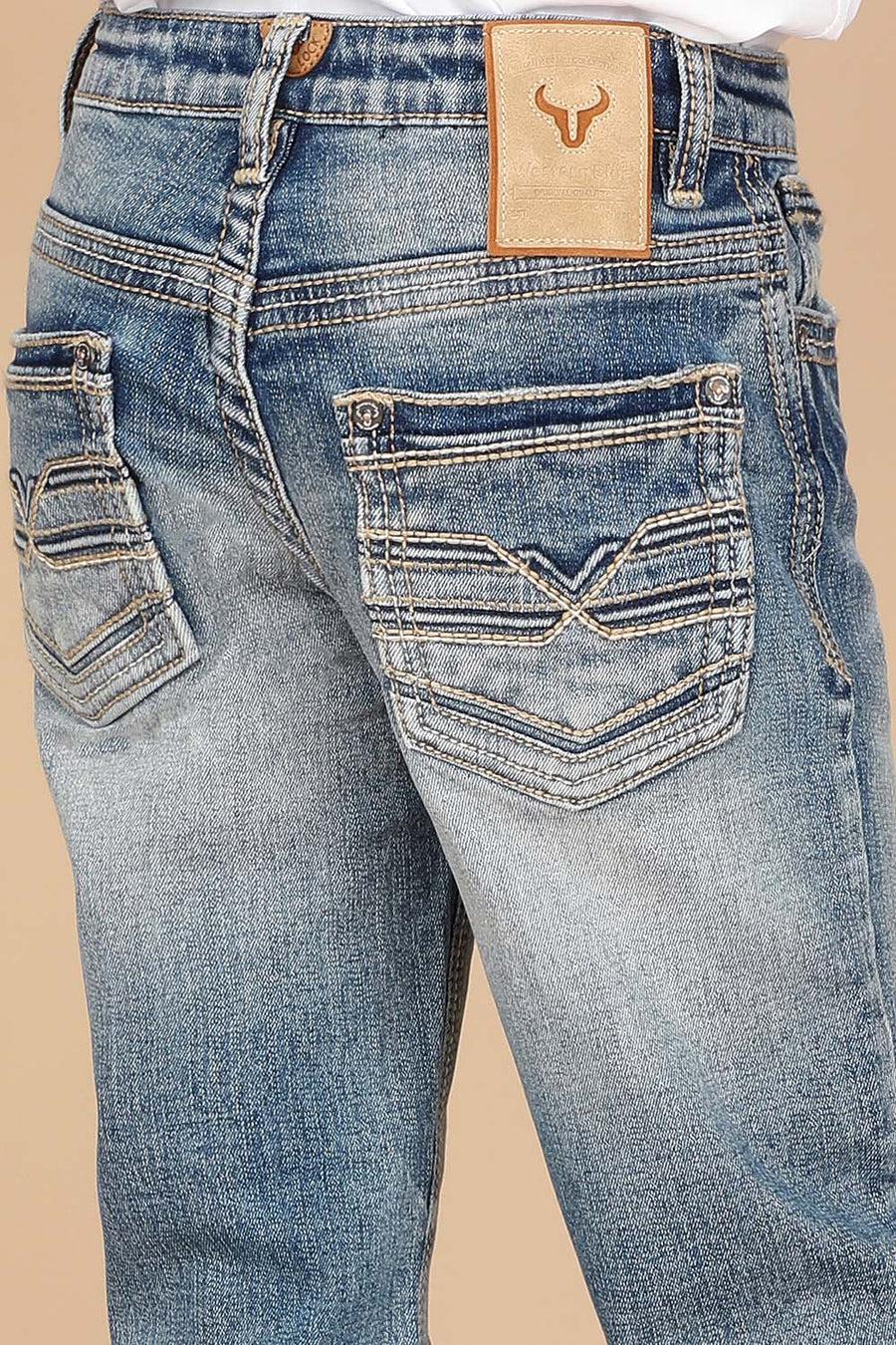 Western Blue - Boy's Embroidery Modern Bootcut Jeans  - W-485-K