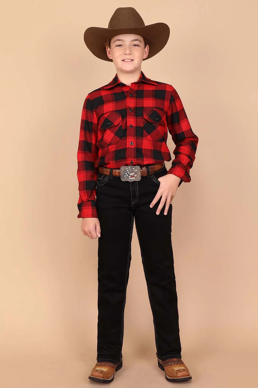 Western Blue - Boy's Embroidery Modern Bootcut Jeans  - W-486-K