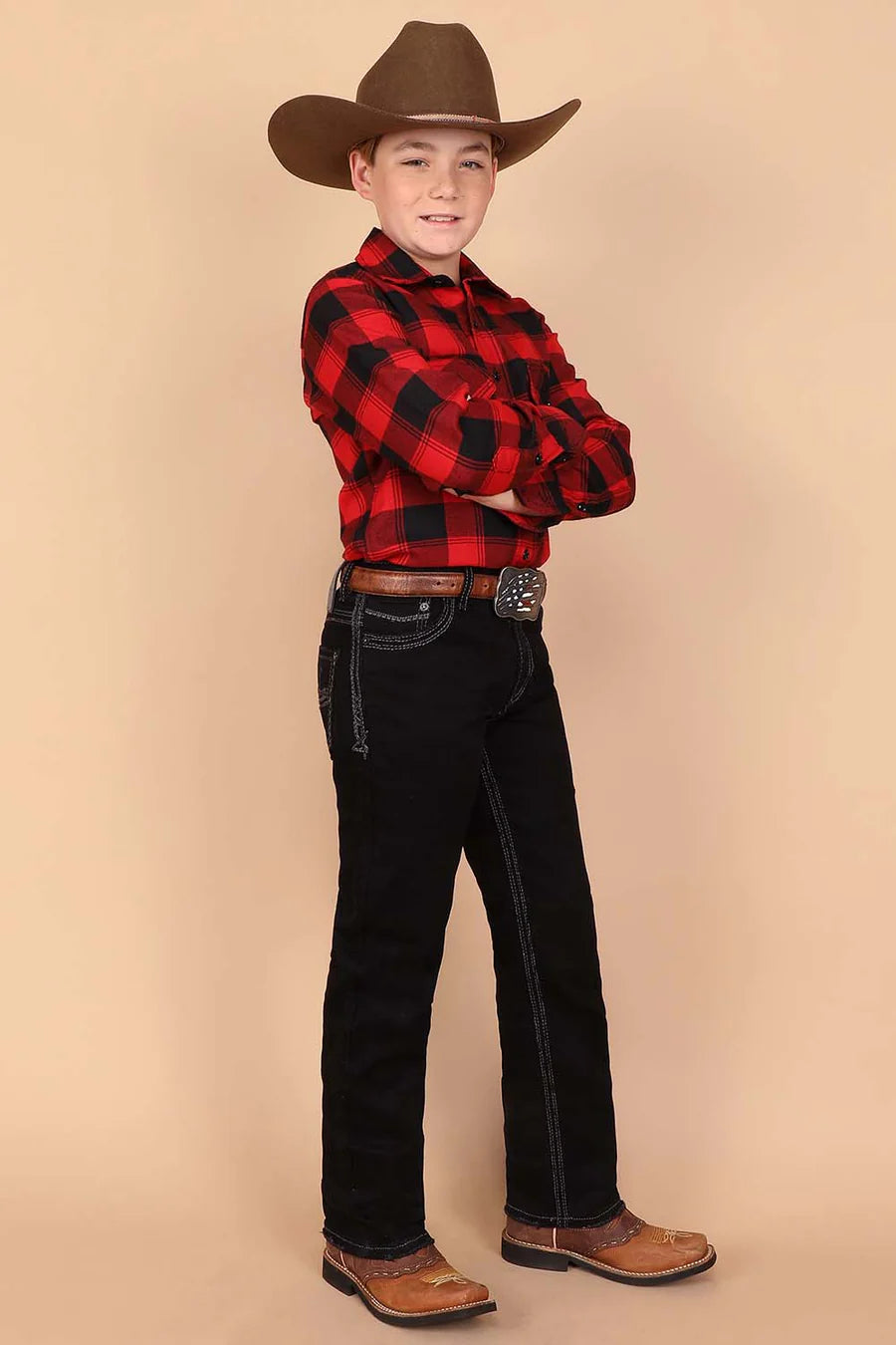 Western Blue - Boy's Embroidery Modern Bootcut Jeans  - W-486-K