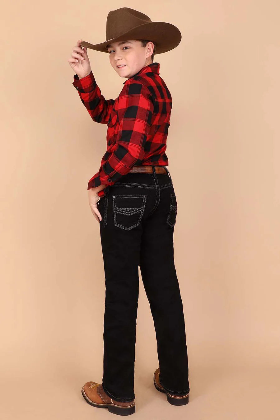 Western Blue - Jeans modernos bordados de corte de bota para niño - W-486-K