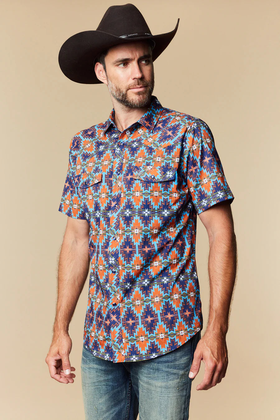 Western Blue - Camisa de manga corta para hombre Wild Venture Prints - WL-014