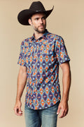 Western Blue - Camisa de manga corta para hombre Wild Venture Prints - WL-014