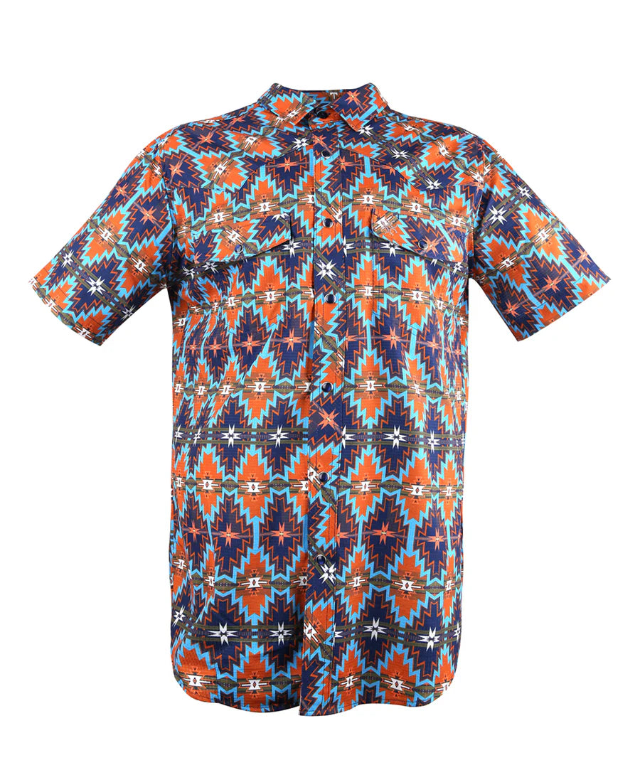 Western Blue - Camisa de manga corta para hombre Wild Venture Prints - WL-014