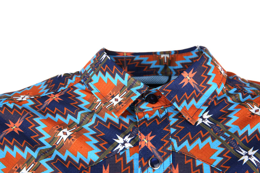 Western Blue - Camisa de manga corta para hombre Wild Venture Prints - WL-014