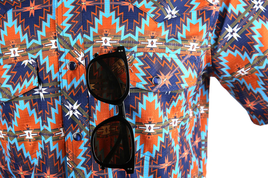 Western Blue - Camisa de manga corta para hombre Wild Venture Prints - WL-014