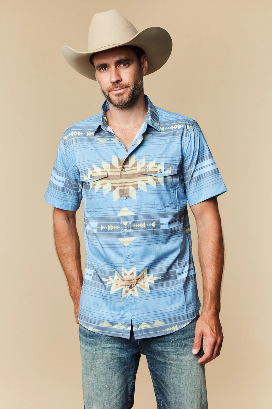 Camisa de manga corta para hombre Western Blue - Wild Venture Prints - WL-015