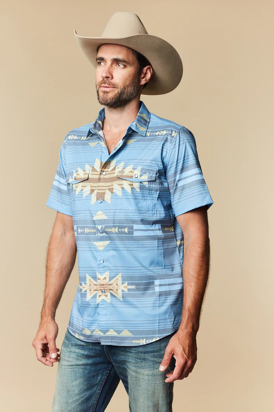Camisa de manga corta para hombre Western Blue - Wild Venture Prints - WL-015