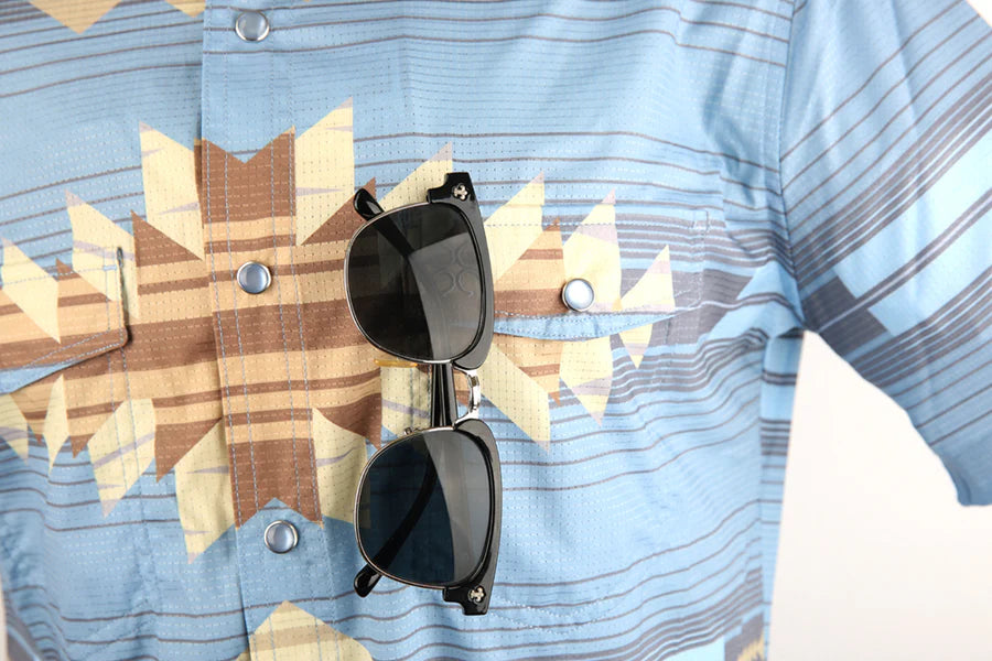 Camisa de manga corta para hombre Western Blue - Wild Venture Prints - WL-015