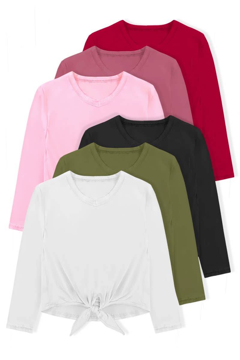 Girl's Long Sleeve Tee with Front Tie - GKT-19-1488B