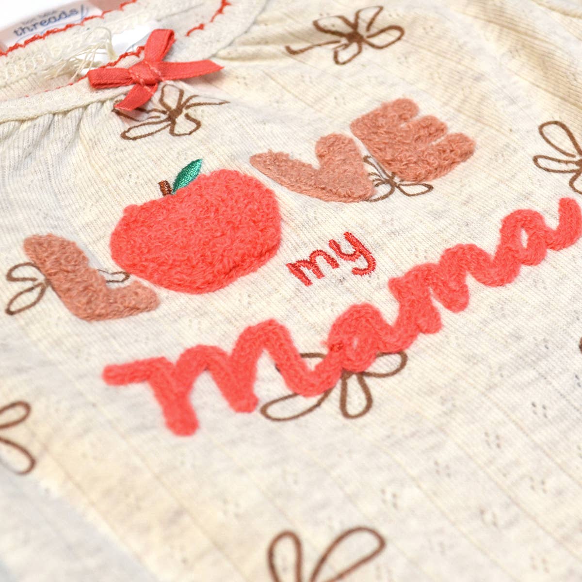 Set of 3 100% Cotton Love Mama Chenille Embroidery Bodysuits