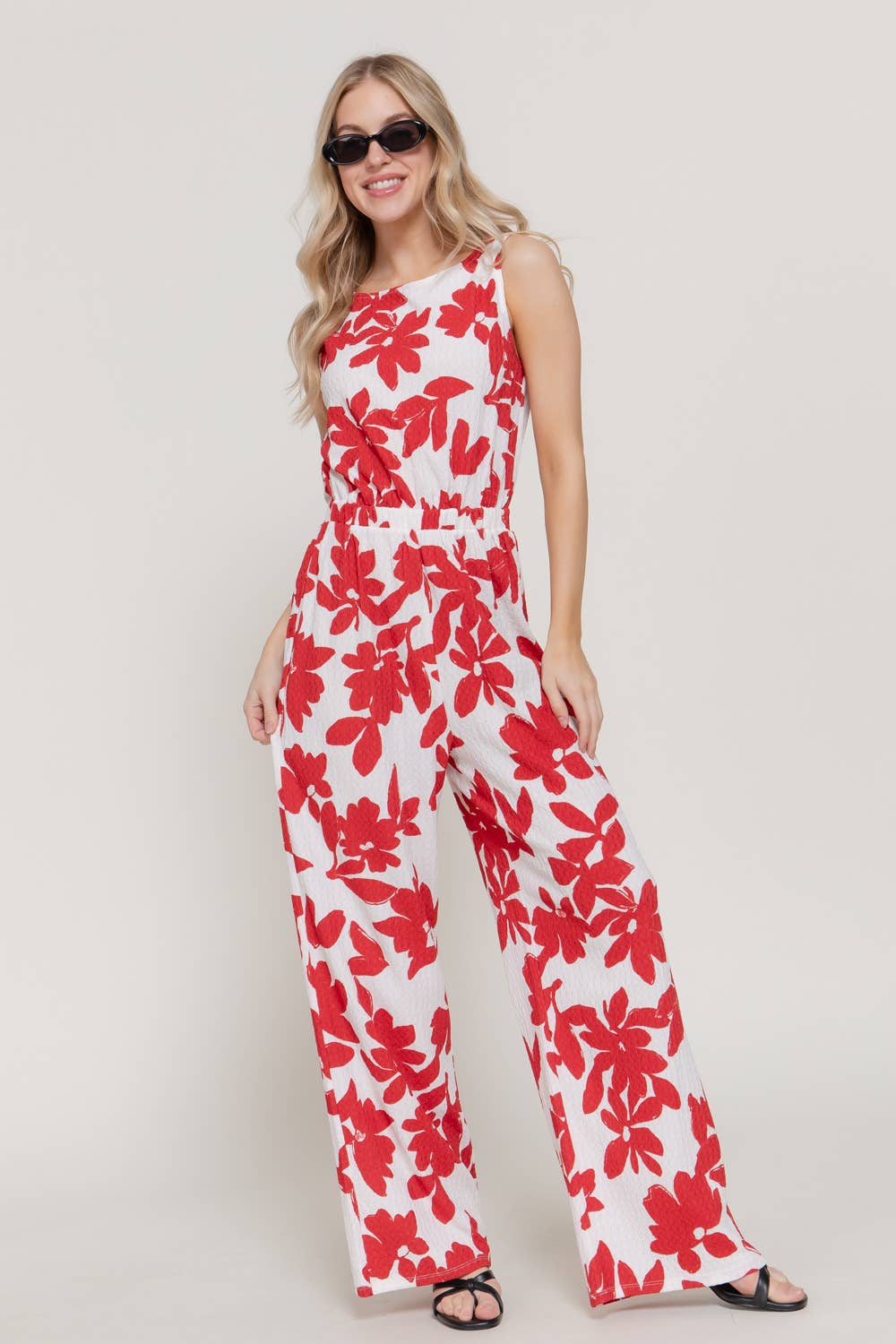 Active USA - Mono de punto texturizado con cuello redondo, sin mangas y banda en la cintura para mujer - P14902