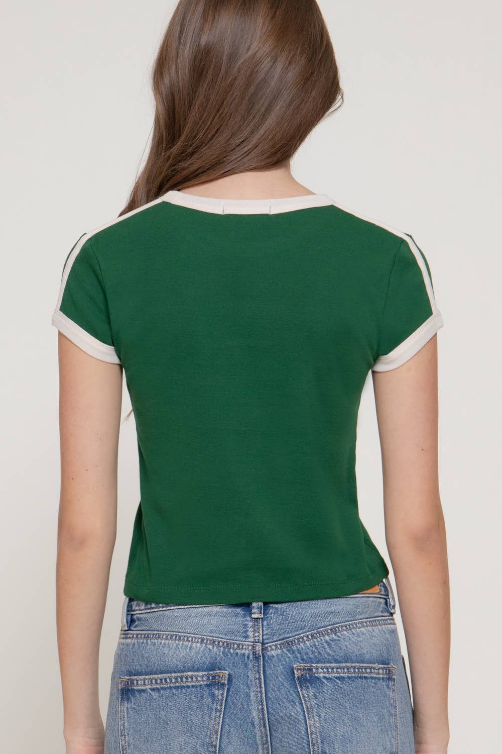 Active USA - Women's Short Sleeve Crew Neck Double Tape Detail Ringer T-Shirt - T15112