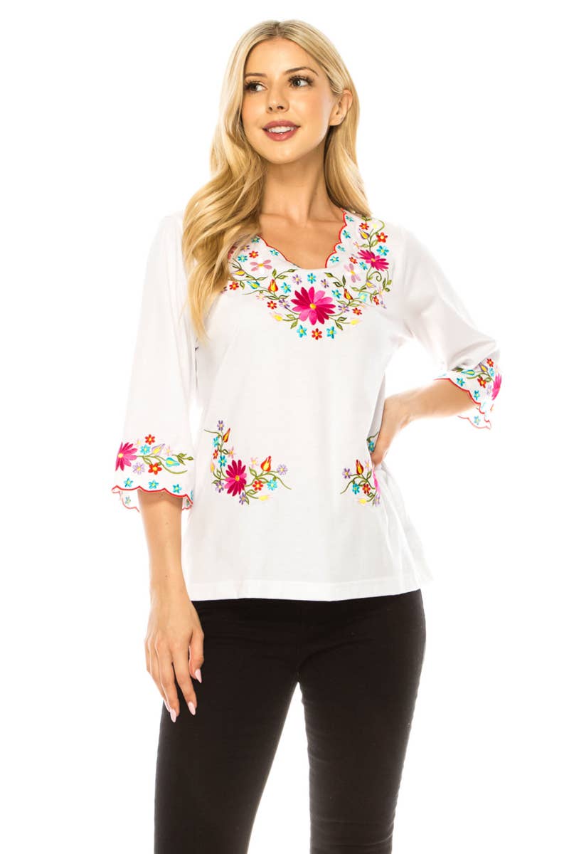 Adult Women's Traditional Embroidered 3 Quarter Sleeve - MT804