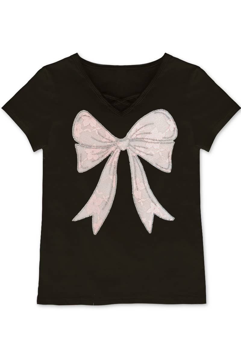Girl's Graphic Tee with Bow Patch & Rhine - GKT-16810B-833