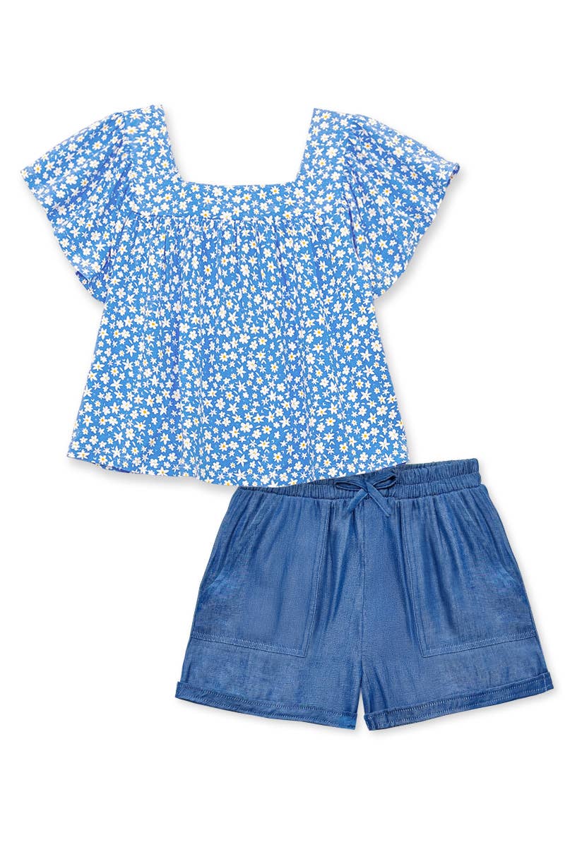 Girl's 2 pc Floral Top & Chambray Short Set - GKSS-37310B