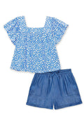 Girl's 2 pc Floral Top & Chambray Short Set - GKSS-37310B