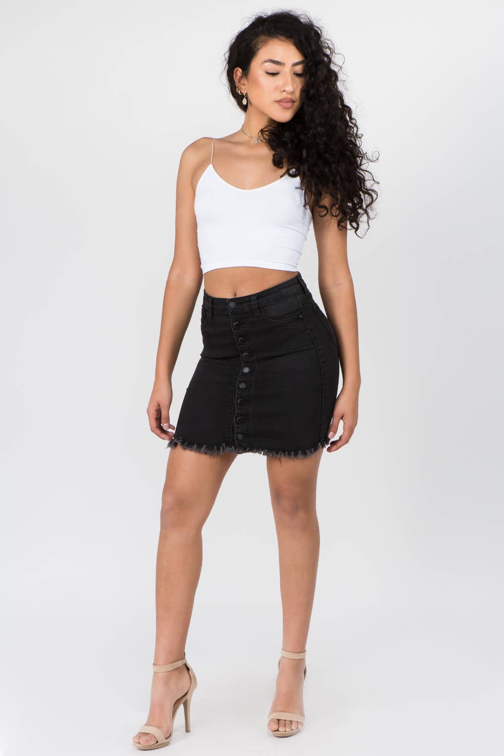 Women's Stretch Button Down Denim Skirt - DSK0125