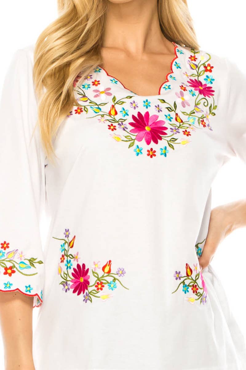 Adult Women's Traditional Embroidered 3 Quarter Sleeve - MT804