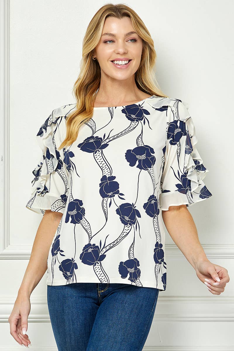 Colección Winslow - Blusa de Mujer con Hombros Descubiertos, Escote Barco y Volantes Estampado Floral - G523101L46