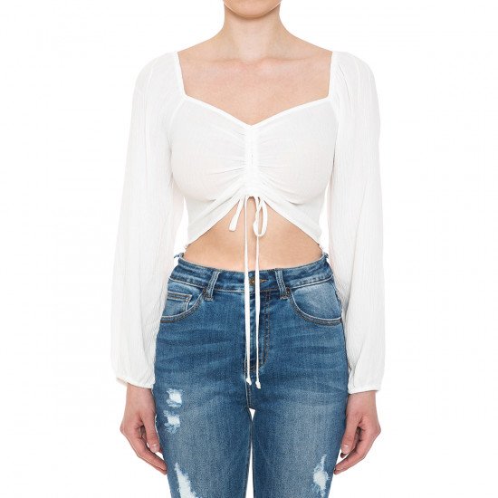 Ambiance - Women's Smocked Back LS Crop Top - 73251