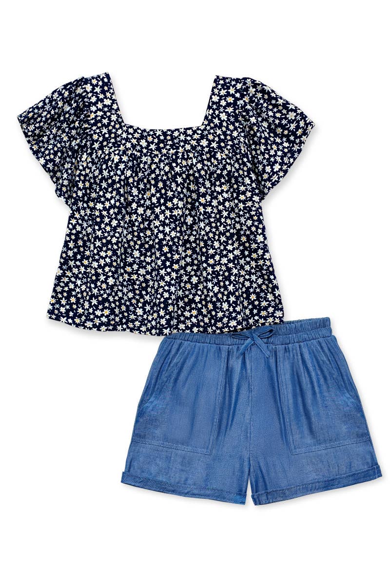 Girl's 2 pc Floral Top & Chambray Short Set - GKSS-37310B
