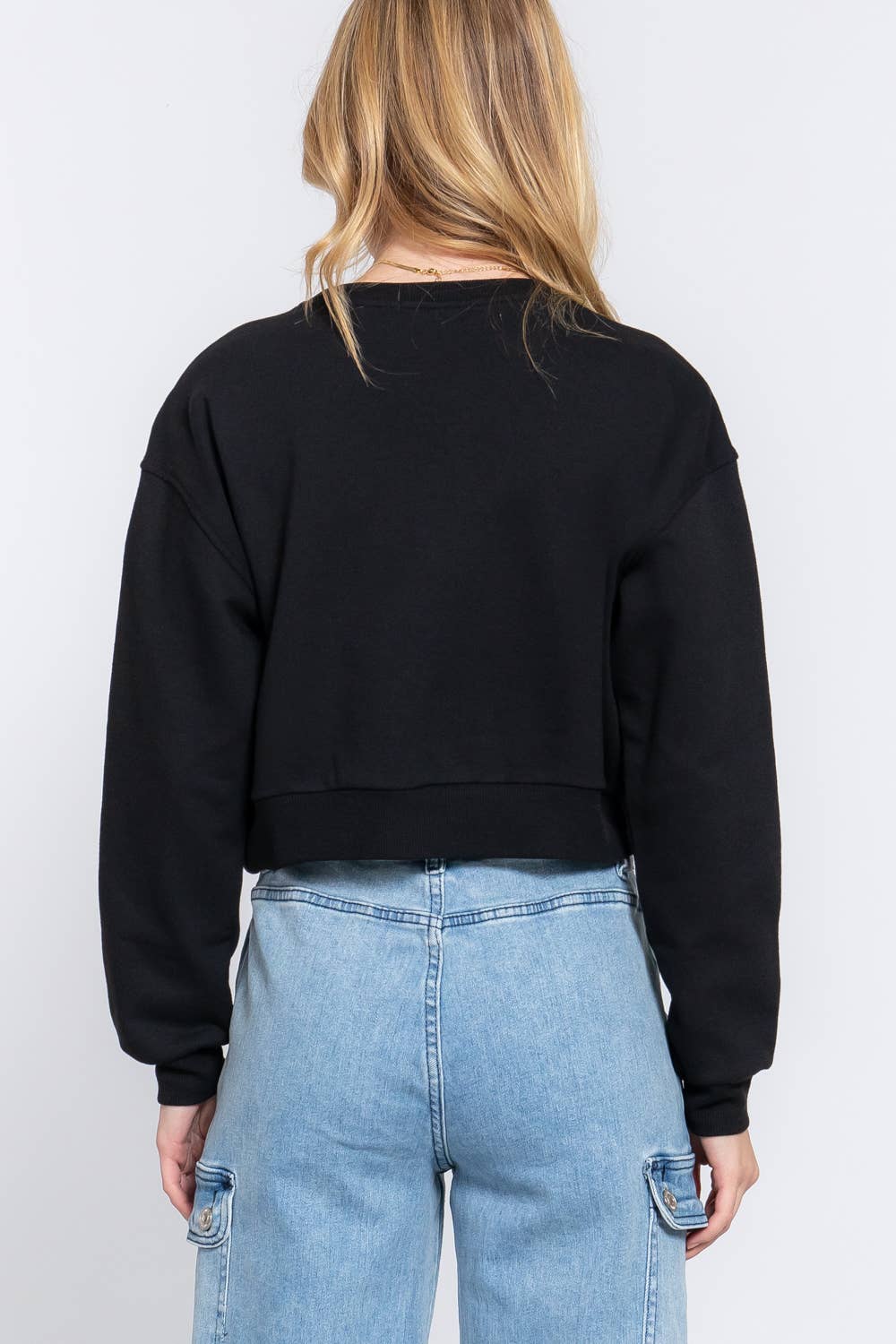 Active USA - Women's Long Dolman Sleeve Crew Neck Embroidery Crop Sweatshirt - T13931