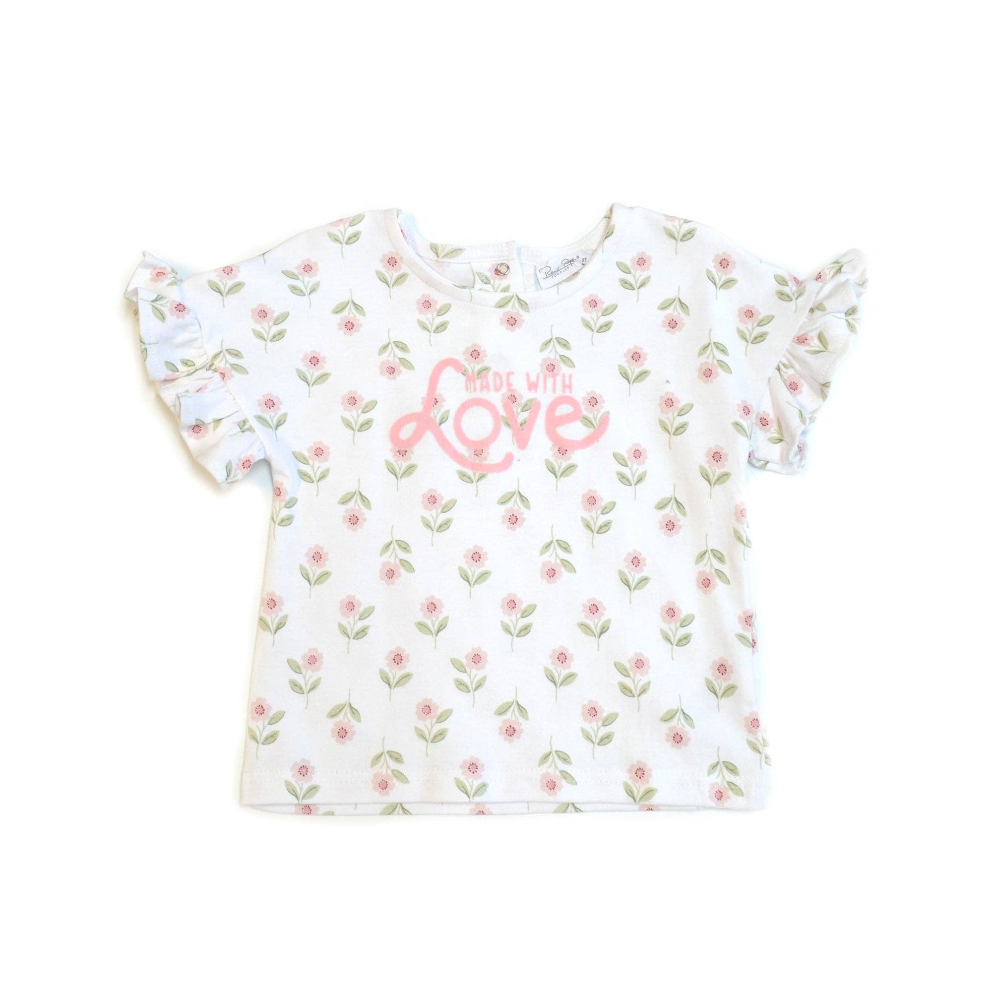 Conjunto de ropa de verano para bebé niña, camiseta de algodón de manga corta con volantes y shorts - R012J801