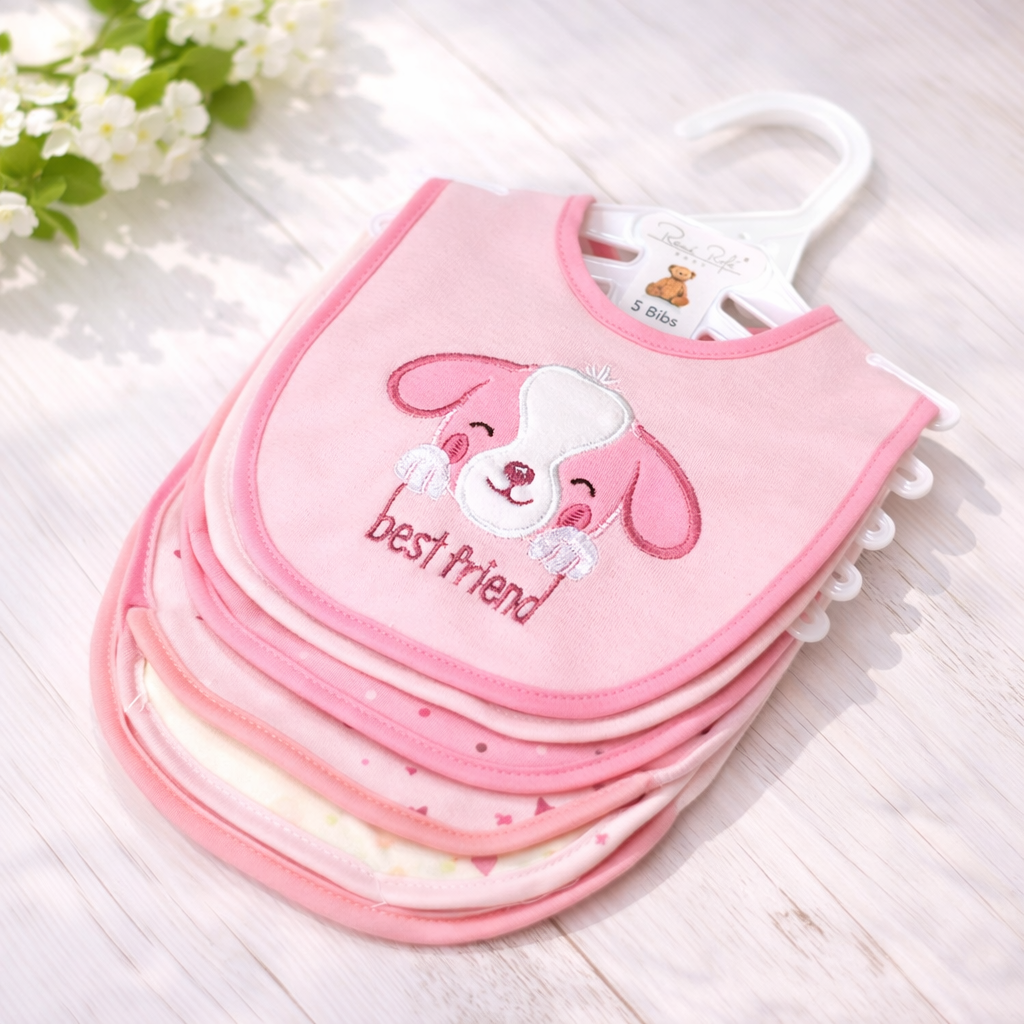 5 Pack Soft Cotton Poly Embroidered Baby Bibs