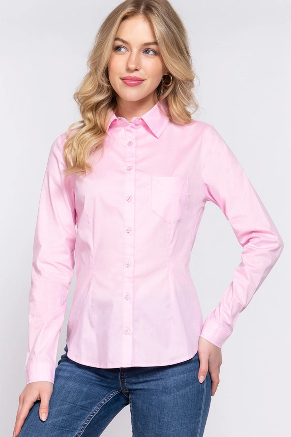 Active USA - Women's Long Sleeve Button Down Stretch Shirt - T13460