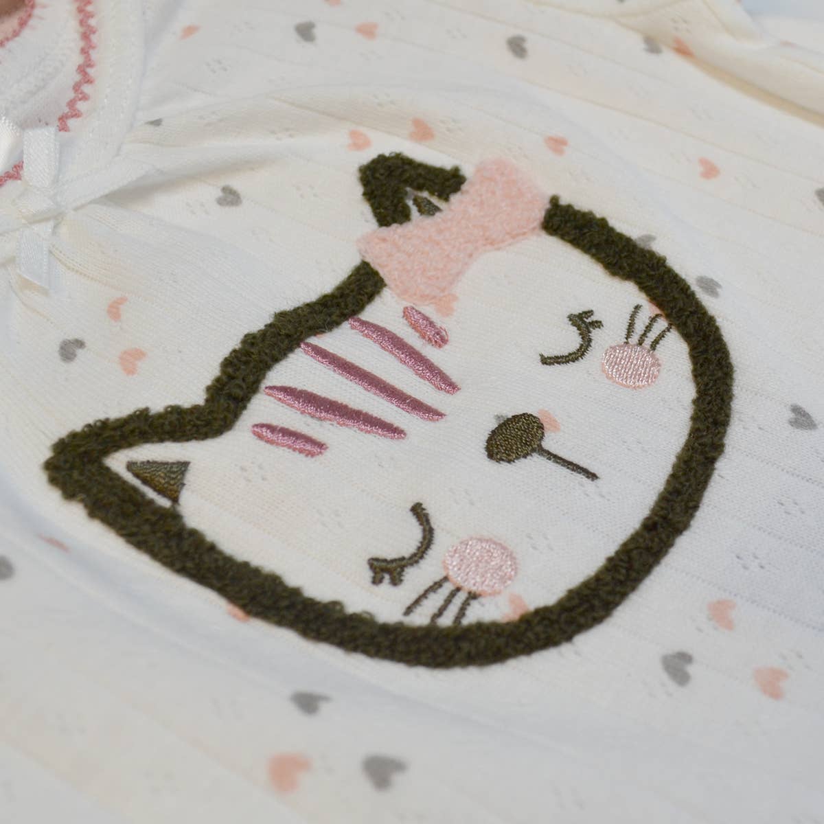 Set of 3 100% Cotton Cream Cat Chenille Embroidery Bodysuits