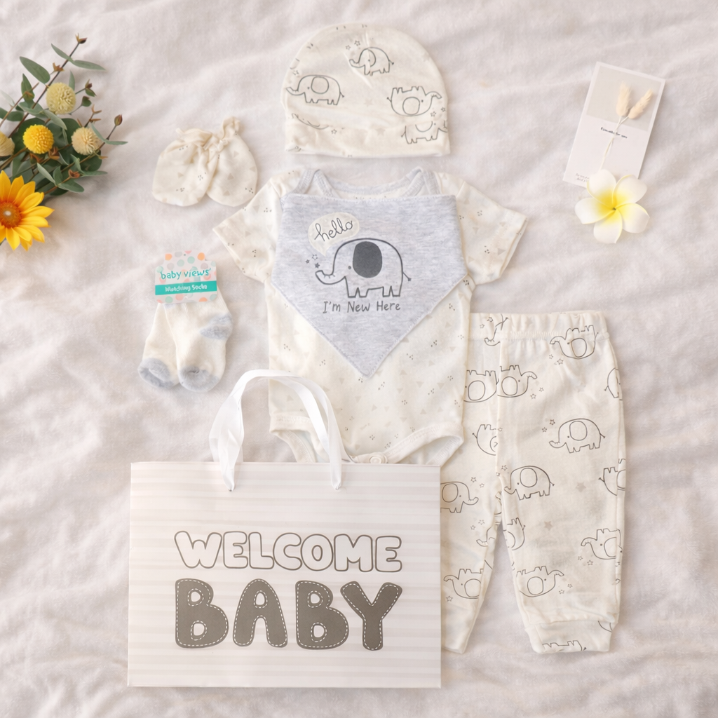 8 Pcs Hanging Baby Gift Set Bodysuit Leggings Bib Mitten Cap