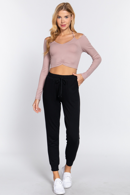 Active USA - Long Slv Layered Halter Knit Top - T13283