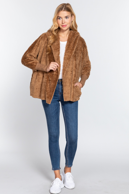 ACTIVE USA-HOODIE OVERSIZED FAUX OPEN JACKET -J13362