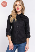 Active USA - (Plus) 3/4 Roll Up Slv Stretch Shirt - T73463