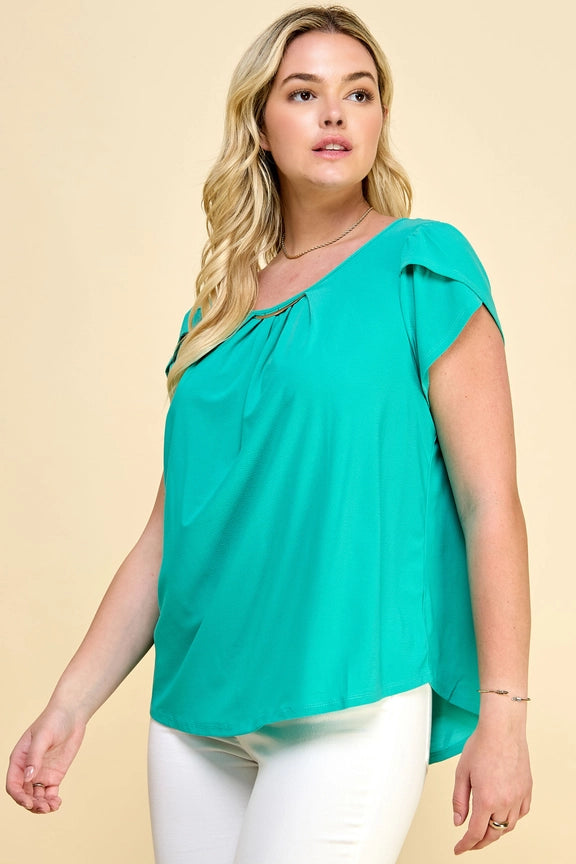 Plus Size Metal Flat Moon Trim Blouse - IM01464F67X