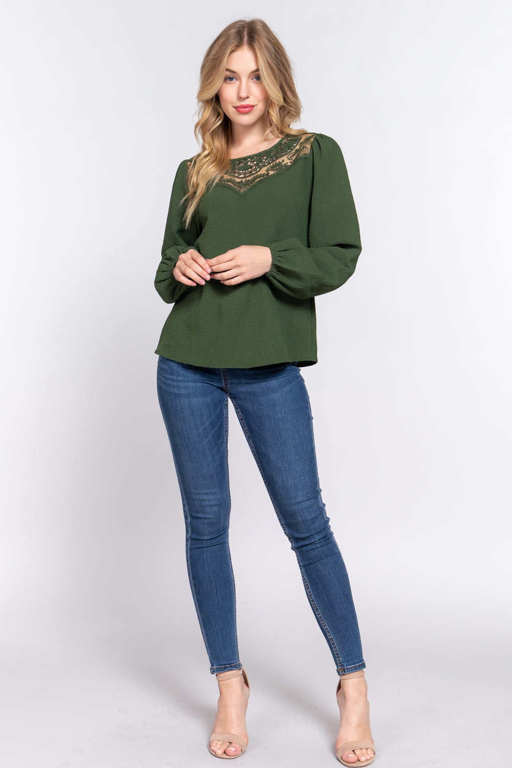 Active USA - Women's Crochet Lace Panel Woven Top - T13670