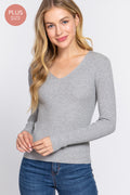 Active USA - Plus V-Neck Viscose Rib Sweater - SW71709