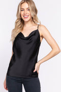 Active USA - Women's Cowl Neck Satin Cami Top - T13553