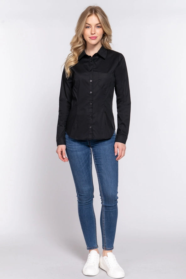 Active USA - Women's Long Sleeve Button Down Stretch Shirt - T13460